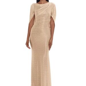 Betsy & Adam Metallic Cape Gown